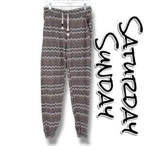 Saturday Sunday Anthropologie Taupe Black Cream Chevron Knit Joggers Womens XS